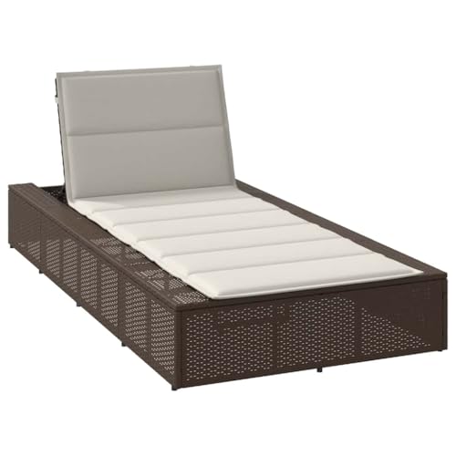 Brown Poly Rattan Sun Lounger with Floating Cushion, Adjustable Backrest, Weather-Resistant PE Wicker & Powder-Coated Steel Frame, Comfortable Outdoor Lounge Chair for Pool, Garden, Patio, Balcony von WHOPBXGAD