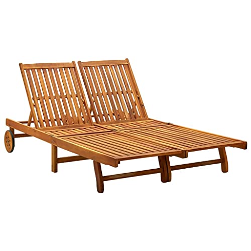 Doppel-Sonnenliege Massivholz Akazie - Double Sun Lounger with Adjustable Backrest, Solid Acacia Wood Garden Furniture for Poolside, Patio, Balcony - Oil Finish, 2 Wheels for Moving, 110kg Capacity Doppel-Sonnenliege Massivholz Akazie - Double Sun Lounger with Adjustable Backrest, Solid Acacia Wood Garden Furniture for Poolside, Patio, Balcony - Oil Finish, 2 Wheels for Moving, 110kg Capacity von WHOPBXGAD