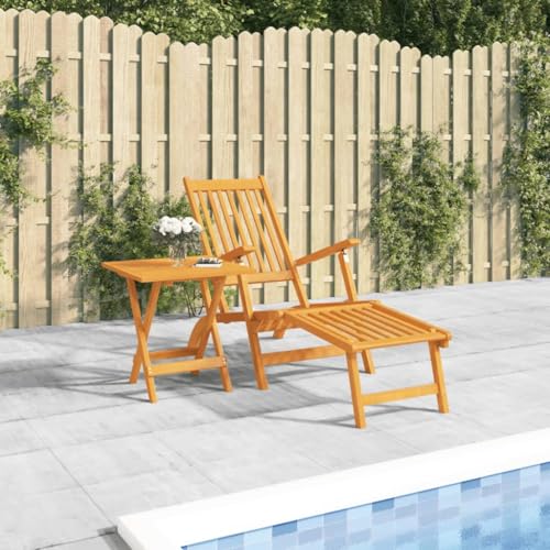 Garden Lounge Chair with Footrest and Table, Solid Acacia Wood, Adjustable Reclining Backrest, Foldable Patio Furniture for Outdoor Garden, Terrace, Poolside Garden Lounge Chair with Footrest and Table, Solid Acacia Wood, Adjustable Reclining Backrest, Foldable Patio Furniture for Outdoor Garden, Terrace, Poolside von WHOPBXGAD