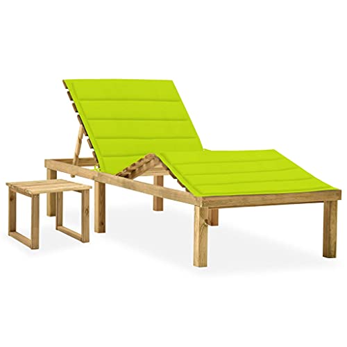 Garden Sun Lounger with Side Table and Cushion, Adjustable Reclining Pine Wood Chaise Lounge for Patio Poolside, Weather-Resistant Outdoor Furniture with Light Green Pad, Easy to Clean and Assemble Garden Sun Lounger with Side Table and Cushion, Adjustable Reclining Pine Wood Chaise Lounge for Patio Poolside, Weather-Resistant Outdoor Furniture with Light Green Pad, Easy to Clean and Assemble von WHOPBXGAD