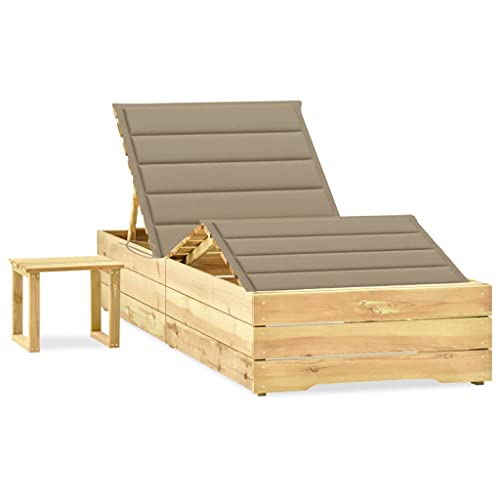 Garden Sun Lounger with Table and Cushion, Adjustable Reclining Pine Wood Chaise Lounge, Weather-Resistant Outdoor Furniture for Patio, Poolside, and Backyard Relaxation von WHOPBXGAD