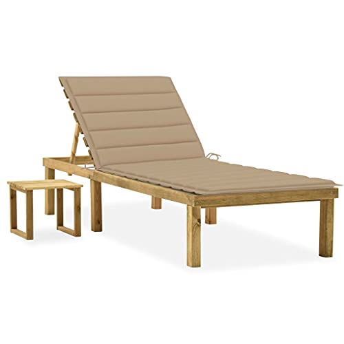 Garden Sun Lounger with Table and Cushion, Adjustable Reclining Pine Wood Chaise Lounge, Weatherproof Patio Furniture for Poolside, Backyard, Outdoor Relaxation von WHOPBXGAD