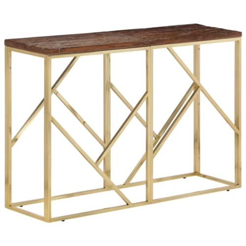 Golden Console Table with Stainless Steel Frame and Solid Wood Beams, Modern Entryway Table for Hallway or Living Room, Sturdy & Easy to Clean, 110 x 30 x 70 cm Golden Console Table with Stainless Steel Frame and Solid Wood Beams, Modern Entryway Table for Hallway or Living Room, Sturdy & Easy to Clean, 110 x 30 x 70 cm von WHOPBXGAD