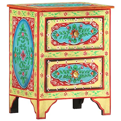 Hand Painted Nightstand 40x30x50 cm Mango Solid Wood Bedroom Furniture with 2 Drawers, Retro Style Decor, No Assembly Required for Bedside Storage von WHOPBXGAD