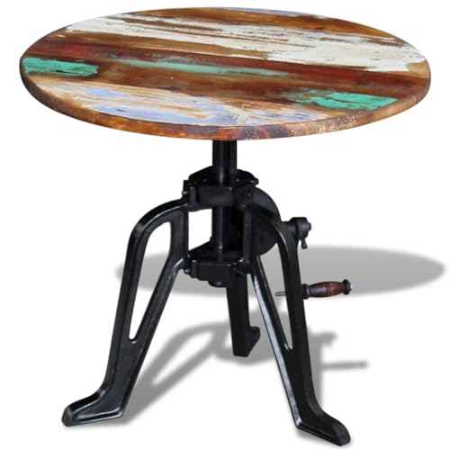 Industrial Side Table with Cast Iron Base & Reclaimed Solid Wood Top Adjustable Height 42-63 cm Unique Vintage Coffee End Table for Living Room, Lounge - Handcrafted Rustic Furniture 60x(42-63) cm von WHOPBXGAD