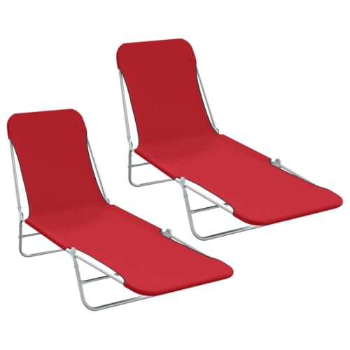 Klappliegen 2 Stk. Foldable Sun Lounger Set with Adjustable Backrest, Red Steel Frame & 600D Oxford Fabric, Portable Beach Garden Chairs, Max Load 120kg, Weather-Resistant & Durable Camping Beds Klappliegen 2 Stk. Foldable Sun Lounger Set with Adjustable Backrest, Red Steel Frame & 600D Oxford Fabric, Portable Beach Garden Chairs, Max Load 120kg, Weather-Resistant & Durable Camping Beds von WHOPBXGAD