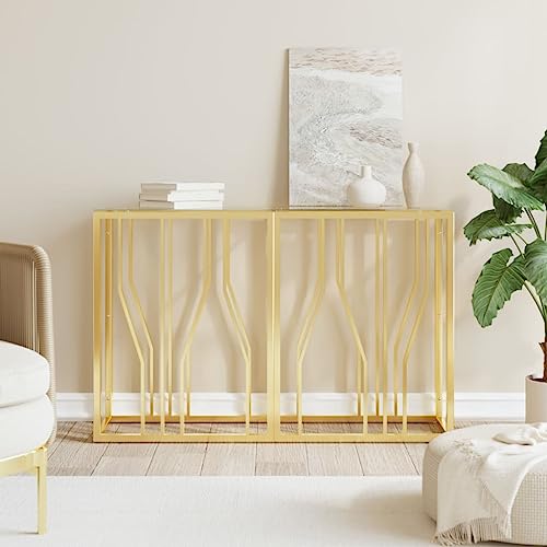 Konsolentisch 110x30x70 cm Modern Gold Console Table with Tempered Glass Top - Rustproof Stainless Steel Frame, Sturdy Entryway Table for Living Room, Hallway, Bedroom - Easy Assembly, Wall Mountable von WHOPBXGAD
