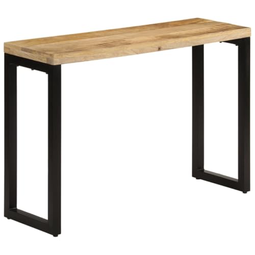 Konsolentisch 110x35x76 cm Scandinavian Style Console Table Solid Mango Wood with Metal Legs, Sturdy Hallway Entryway Table for Living Room Bedroom Decor, Unique Wood Grain Pattern, Black Frame von WHOPBXGAD