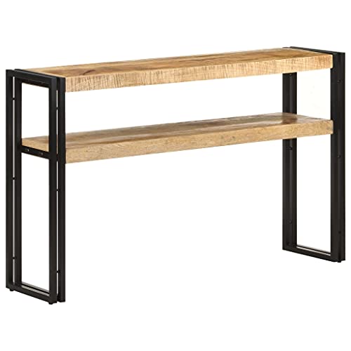Konsolentisch 120x30x75 cm Rustikal Mangoholz Sideboard mit Eisen - Stabiles Wohnzimmer Flur Möbelstück, 2 Ablageflächen für Bücher & Deko, Langlebiges Mangoholz Design, Montage erforderlich von WHOPBXGAD