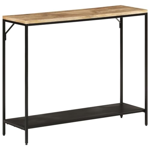 Konsolentisch 90x30x75 cm Industrial Side Table with Mango Solid Wood Top and Iron Legs, Rustic Console Table for Living Room Hallway Entryway, Sturdy Shelf Storage Space for Decor Books Plants von WHOPBXGAD