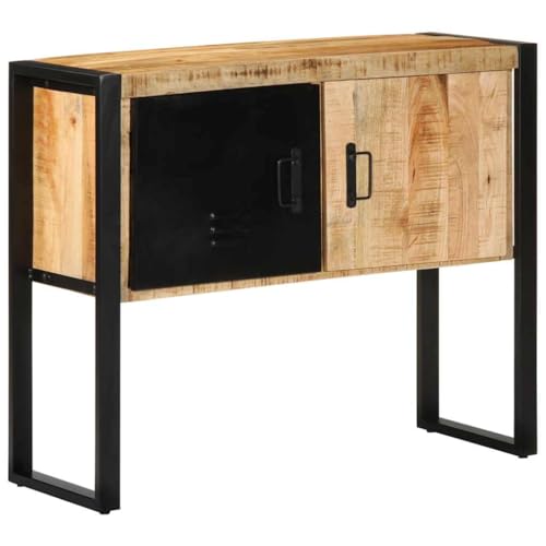 Konsolentisch 90x35x75 cm Massivholz Mango Sideboard mit 2 Türen & Metallfüßen Robuster Beistellschrank für Wohnzimmer, Schlafzimmer oder Flur Natürliche Holzmaserung Stauraum für Deko & Alltagsdinge von WHOPBXGAD