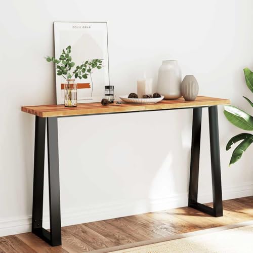 Konsolentisch Baumkante 140x40x80 cm Massivholz Akazie, Solid Wood Console Table with Tree Edge for Living Room & Hallway, Industrial U-Shaped Steel Legs, Durable Acacia Wood for Decor Display von WHOPBXGAD