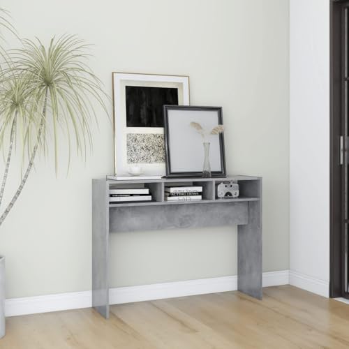 Konsolentisch Betongrau 105x30x80 cm Side Table for Hallway & Living Room, Durable Holzwerkstoff Material, Modern Console Table with Wall Mount, Space Saving Entryway Furniture for Home Decor von WHOPBXGAD
