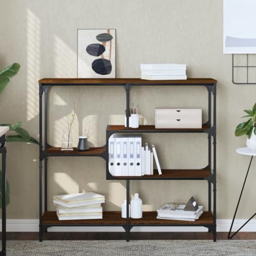 Konsolentisch Braun Eichen-Optik 103x32x95 cm Holzwerkstoff mit Metallrahmen, verstellbaren Beinen & großem Stauraum, stilvoller Flurtisch für Wohnzimmer oder Eingangsbereich Konsolentisch Braun Eichen-Optik 103x32x95 cm Holzwerkstoff mit Metallrahmen, verstellbaren Beinen & großem Stauraum, stilvoller Flurtisch für Wohnzimmer oder Eingangsbereich von WHOPBXGAD