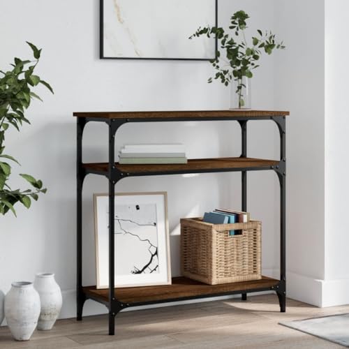 Konsolentisch Braun Eichen-Optik 75x29x75 cm Flur Tisch mit Metallrahmen & Verstellbaren Beinen, Holzwerkstoff Sideboard für Wohnzimmer Eingangsbereich, Langlebig & Stilvoll mit Reichlich Stauraum von WHOPBXGAD