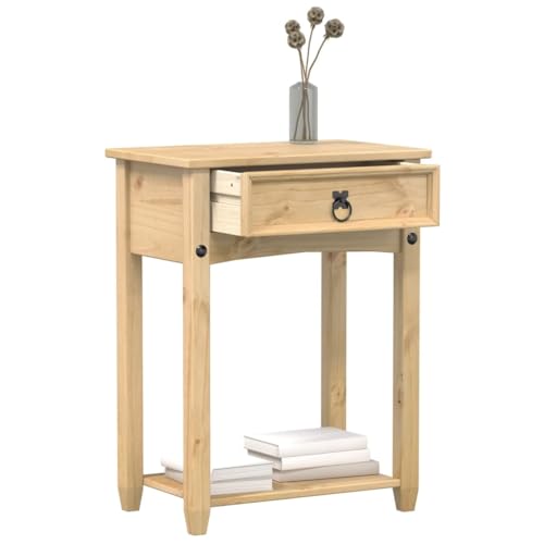 Konsolentisch Corona 55x35x73 cm Solid Pine Wood Console Table with Drawer & Shelf, Rustic Entryway for Hallway Living Room, Sturdy Side Table with Honey Wax Finish, Max Load 75 kg von WHOPBXGAD