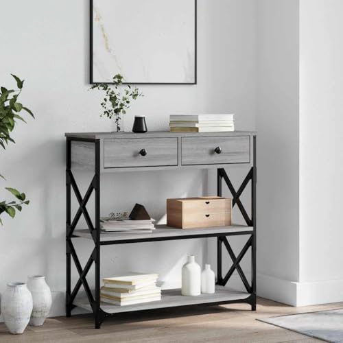 Konsolentisch Grau Sonoma 75x28x75 cm Hallway Table with Storage Shelf, Industrial Console Table with Adjustable Legs and Metal Frame, Durable Wood Particle Board for Living Room Entryway Decor Konsolentisch Grau Sonoma 75x28x75 cm Hallway Table with Storage Shelf, Industrial Console Table with Adjustable Legs and Metal Frame, Durable Wood Particle Board for Living Room Entryway Decor von WHOPBXGAD