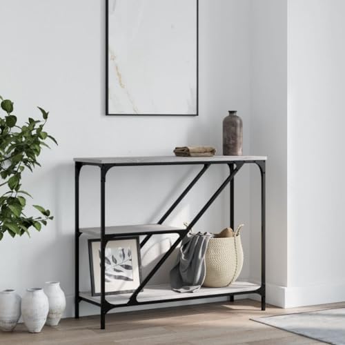 Konsolentisch Grau Sonoma 88.5x30x75 cm, Side Table with Storage Shelf, Sturdy Steel Frame & Adjustable Legs, Modern Sofa Table for Living Room, Hallway & Entrance, Durable Wood Particle Board Konsolentisch Grau Sonoma 88.5x30x75 cm, Side Table with Storage Shelf, Sturdy Steel Frame & Adjustable Legs, Modern Sofa Table for Living Room, Hallway & Entrance, Durable Wood Particle Board von WHOPBXGAD