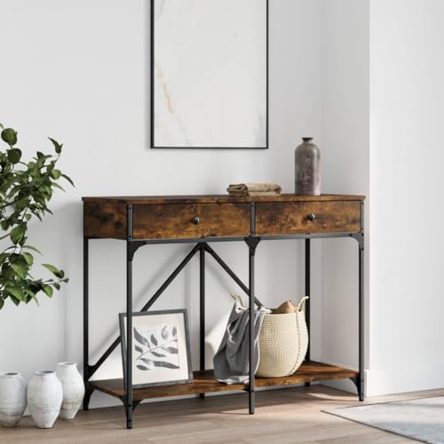 Konsolentisch Räuchereiche 100x39x78.5 cm with 2 Drawers & Shelf, Sturdy Steel Frame Adjustable Legs, Elegant Hallway Table for Living Room & Entrance, Durable Wood Material Storage Console Table Konsolentisch Räuchereiche 100x39x78.5 cm with 2 Drawers & Shelf, Sturdy Steel Frame Adjustable Legs, Elegant Hallway Table for Living Room & Entrance, Durable Wood Material Storage Console Table von WHOPBXGAD