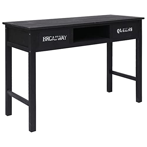 Konsolentisch Schwarz 110 x 45 x 76 cm Holz - Modern Side Table with 2 Drawers Open Shelf, Sturdy Teak Wood Console Table for Living Room, Hallway, Office, Elegant Black & Design, Wall Mountable von WHOPBXGAD