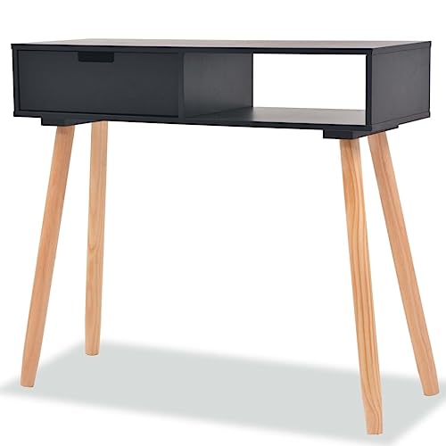 Konsolentisch Schwarz Kiefernholz Massiv 80x30x72 cm mit Schublade - Rustikaler Beistelltisch für Wohnzimmer, Flur oder Schlafzimmer - Stabiler Sideboard Tisch aus Massivholz Platte und Fußpolstern Konsolentisch Schwarz Kiefernholz Massiv 80x30x72 cm mit Schublade - Rustikaler Beistelltisch für Wohnzimmer, Flur oder Schlafzimmer - Stabiler Sideboard Tisch aus Massivholz Platte und Fußpolstern von WHOPBXGAD