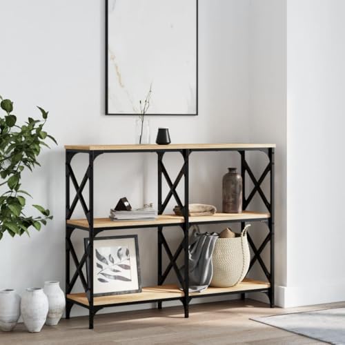 Konsolentisch Sonoma-Eiche 100x28x80,5 cm Holzwerkstoff - Elegant Console Table for Hallway & Living Room, Sturdy Steel Frame with X-Brace, Adjustable Legs, Spacious Storage, Durable Wood Material Konsolentisch Sonoma-Eiche 100x28x80,5 cm Holzwerkstoff - Elegant Console Table for Hallway & Living Room, Sturdy Steel Frame with X-Brace, Adjustable Legs, Spacious Storage, Durable Wood Material von WHOPBXGAD