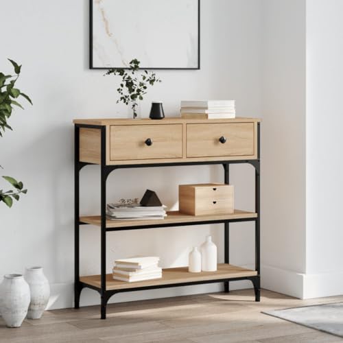 Konsolentisch Sonoma-Eiche 72.5x25x75 cm Holzwerkstoff mit Metallrahmen, verstellbare Beine & großer Stauraum, stilvoller Flurtisch für Wohnzimmer oder Eingangsbereich, langlebig & elegant Konsolentisch Sonoma-Eiche 72.5x25x75 cm Holzwerkstoff mit Metallrahmen, verstellbare Beine & großer Stauraum, stilvoller Flurtisch für Wohnzimmer oder Eingangsbereich, langlebig & elegant von WHOPBXGAD