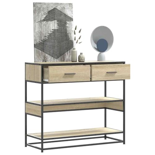 Konsolentisch Sonoma-Eiche 90x35x80 cm Holzwerkstoff mit Metallgestell - Stabiler Flurtisch mit Schubladen Ablagen für Wohnzimmer Schlafzimmer Robuster Beistelltisch mit & pflegeleichter Oberfläche Konsolentisch Sonoma-Eiche 90x35x80 cm Holzwerkstoff mit Metallgestell - Stabiler Flurtisch mit Schubladen Ablagen für Wohnzimmer Schlafzimmer Robuster Beistelltisch mit & pflegeleichter Oberfläche von WHOPBXGAD