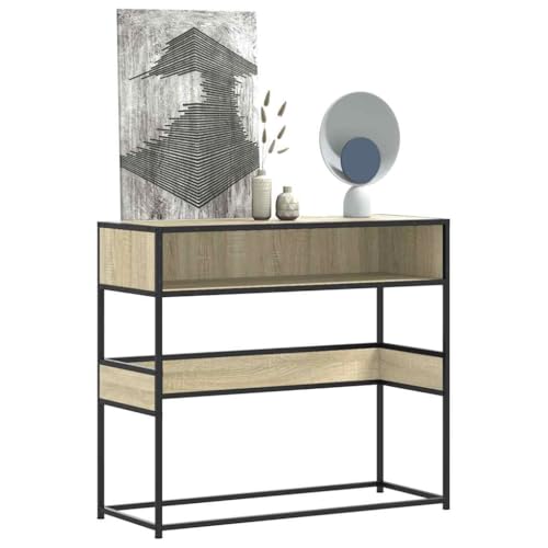 Konsolentisch Sonoma-Eiche 90x35x80 cm Holzwerkstoff mit Metallgestell - Stabiler Flurtisch mit Stauraum für Wohnzimmer Schlafzimmer Langlebiger Side Table mit Feuchtigkeitsbeständig & pflegeleicht Konsolentisch Sonoma-Eiche 90x35x80 cm Holzwerkstoff mit Metallgestell - Stabiler Flurtisch mit Stauraum für Wohnzimmer Schlafzimmer Langlebiger Side Table mit Feuchtigkeitsbeständig & pflegeleicht von WHOPBXGAD