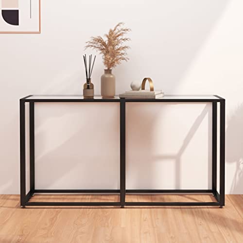 Konsolentisch Transparent 140x35x75,5 cm Hartglas Modern Side Table with Tempered Glass & Powder-Coated Steel, Sturdy Console Table for Living Room & Hallway, Easy to Clean, Wall Mount Included von WHOPBXGAD