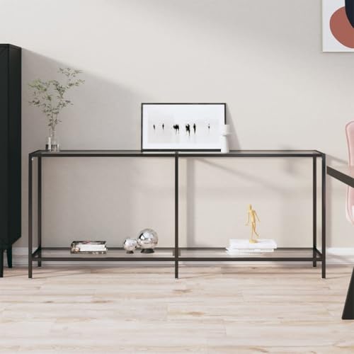 Konsolentisch Transparent 180x35x75,5 cm Hartglas Moderner Flur Tisch mit Stahlgestell & Ablagefach Stabile Konsoletisch für Wohnzimmer Eingangsbereich Leicht zu Reinigen | Wandmontage Inklusive von WHOPBXGAD