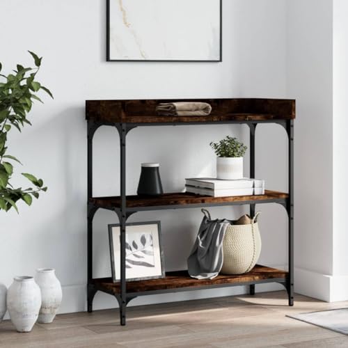 Konsolentisch mit Ablagen Räuchereiche 75x30x80 cm, Side Table with Storage Shelf, Industrial Style Hallway Console Table, Sturdy Metal Frame, Adjustable Legs for Living Room, Entryway, Flur von WHOPBXGAD