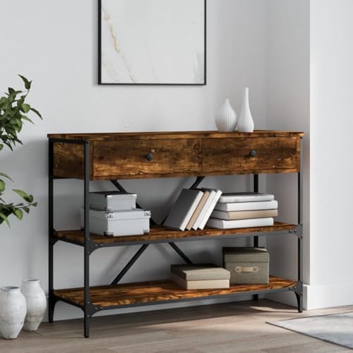 Konsolentisch mit Schubladen und Ablagen Räuchereiche - Modern Side Table with Storage Shelves, Sturdy Steel Frame Wooden Surface for Living Room, Hallway - 100 x 34.5 x 75 cm, Max Load 80 kg Konsolentisch mit Schubladen und Ablagen Räuchereiche - Modern Side Table with Storage Shelves, Sturdy Steel Frame Wooden Surface for Living Room, Hallway - 100 x 34.5 x 75 cm, Max Load 80 kg von WHOPBXGAD