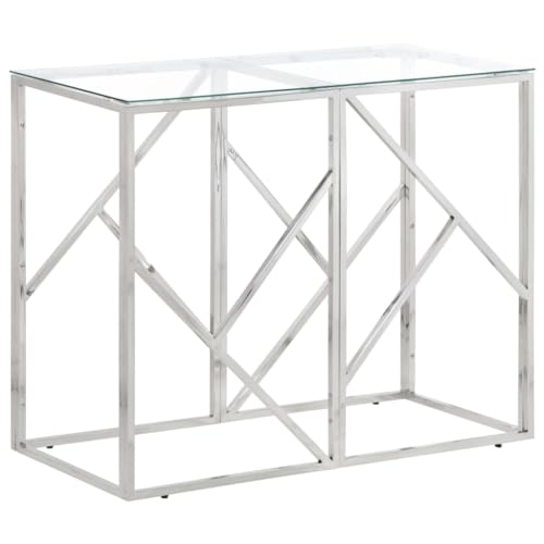 Modern Silver Console Table with Stainless Steel Frame and Tempered Glass Top - Elegant Entryway Sofa Table for Living Room, Hallway - Sturdy, Easy to Clean, Space-Saving Design (90x40x70 cm) von WHOPBXGAD