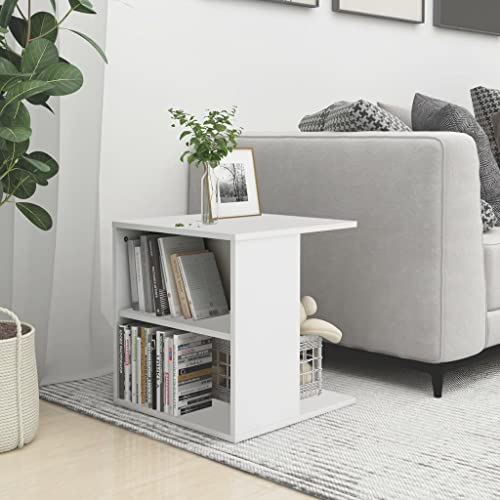 Modern White Side Table 45x45x48 cm with Storage Shelf, Wooden End for Living Room & Bedroom, Sturdy Coffee Table with Open Compartments, Easy to Clean Beistelltisch from Holzwerkstoff von WHOPBXGAD