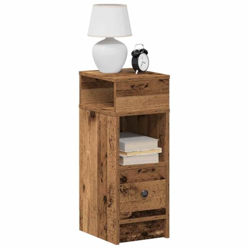 Nachttische 2 STK. mit Schublade Altholz-Optik 25x31x66 cm, Side Table Nightstand with Storage Drawer, Bedroom Furniture with Vintage Wood Look, Sturdy Material for Bedside Organization von WHOPBXGAD