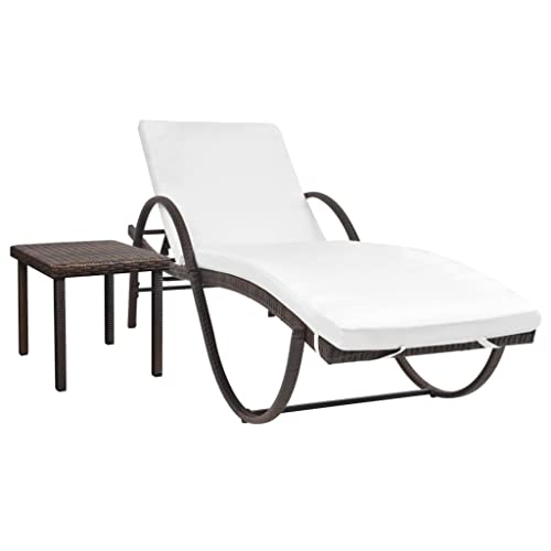 Premium Sun Lounger Set with Cushion & Side Table Brown PE Rattan Outdoor Chaise Lounge for Garden, Pool Beach Weatherproof Durable Steel Frame Cream White Thick Pad - Includes 1 Lounger, 1 Table Premium Sun Lounger Set with Cushion & Side Table Brown PE Rattan Outdoor Chaise Lounge for Garden, Pool Beach Weatherproof Durable Steel Frame Cream White Thick Pad - Includes 1 Lounger, 1 Table von WHOPBXGAD