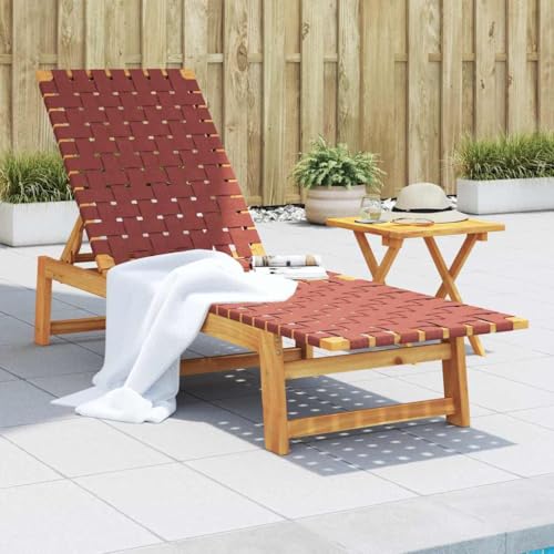 Rot Sun Lounger with Adjustable Backrest - Solid Acacia Wood Durable Olefin Fabric Poolside Garden Terrace Relaxation 4 Positions Supports 110 kg - Easy Assembly 157x55x60 cm von WHOPBXGAD