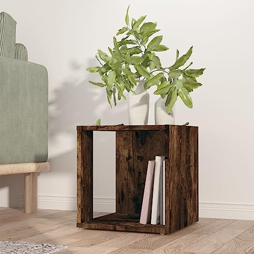 Rustic Side Table Smoked Oak 33x33x34.5 cm Engineered Wood with Open Storage Shelves, Modern Living Room End for Small Spaces, Sturdy and Stylish Coffee Table Organizer von WHOPBXGAD