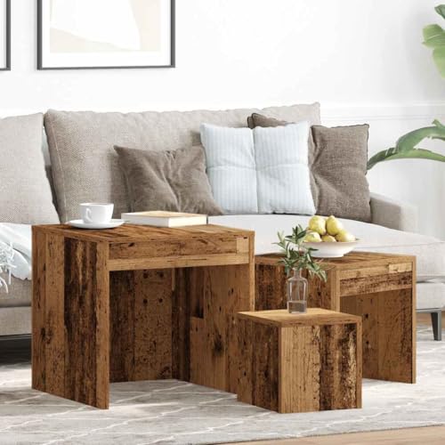 Satztische 3 STK. Altholz-Optik Holzwerkstoff, Nesting Tables Set of 3 for Small Spaces, Modern Side for Living Room & Bedroom, Sturdy & Space-Saving Coffee Tables with Vintage Wood Look von WHOPBXGAD