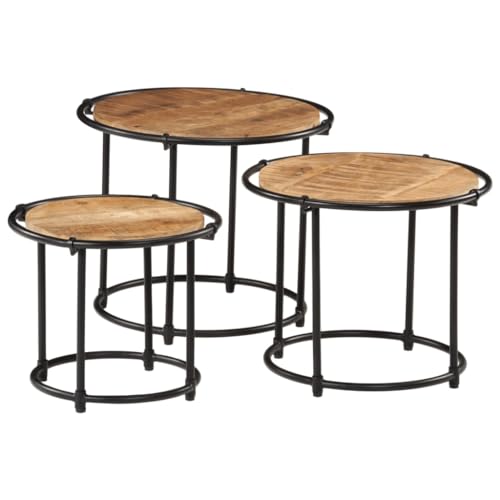 Satztische 3 STK. Raues Massivholz Mango - Set of 3 Stackable Side Tables with Natural Wood Grain, Rustic Coffee Tables for Living Room, Bedroom Office - Durable Solid Mango Wood Furniture von WHOPBXGAD