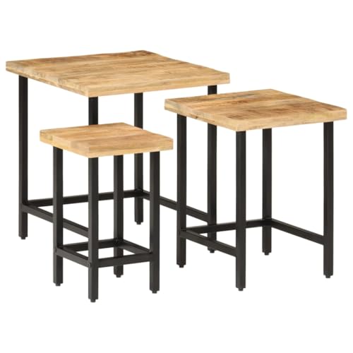 Satztische 3 STK. Raues Massivholz Mango und Eisen, Nesting Tables Set of 3 with Sturdy Mango Wood & Iron Frame, Space Saving Side Tables for Living Room, Bedroom, Office, Rustic Table & End Table Satztische 3 STK. Raues Massivholz Mango und Eisen, Nesting Tables Set of 3 with Sturdy Mango Wood & Iron Frame, Space Saving Side Tables for Living Room, Bedroom, Office, Rustic Table & End Table von WHOPBXGAD