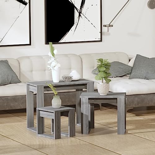 Satztische 3 Stk. Grau Sonoma Holzwerkstoff - Modern Nesting Tables Set for Small Spaces, Space-Saving Side Tables with 3 Sizes, Easy to Store, for Living Room & Bedroom, Durable Particle Board Satztische 3 Stk. Grau Sonoma Holzwerkstoff - Modern Nesting Tables Set for Small Spaces, Space-Saving Side Tables with 3 Sizes, Easy to Store, for Living Room & Bedroom, Durable Particle Board von WHOPBXGAD