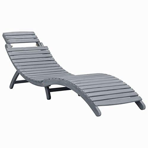 Sonnenliege Grau Massivholz Akazie Outdoor Folding Lounge Chair, Weatherproof Solid Acacia Wood Sunbed for Patio Garden Poolside, Ergonomic Design Foldable Gray Wooden Sun Lounger 190x60x51cm von WHOPBXGAD