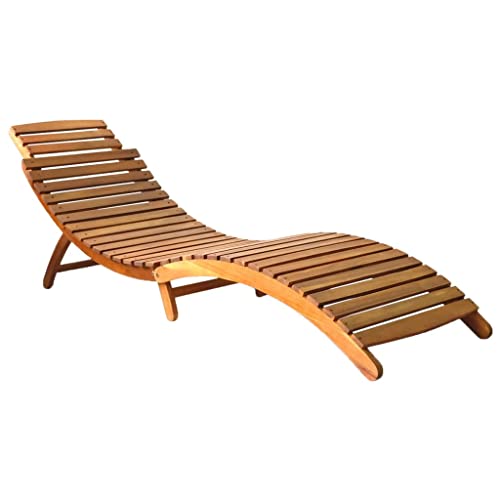 Sonnenliege Massivholz Akazie Braun Outdoor Folding Lounge Chair, Weatherproof Solid Acacia Wood Sunbed for Garden Patio Poolside, Ergonomic Design, Foldable, Max Load 110kg, Easy Assembly von WHOPBXGAD