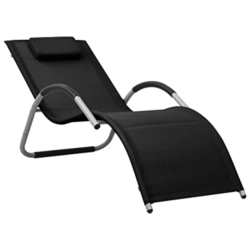 Sonnenliege Textilene Schwarz Grau Outdoor Lounger with Cushion, Weatherproof Aluminum Sunbed for Garden Beach Poolside, Durable Powder-Coated Steel Frame, Comfortable Reclining Chair 159x62x67cm Sonnenliege Textilene Schwarz Grau Outdoor Lounger with Cushion, Weatherproof Aluminum Sunbed for Garden Beach Poolside, Durable Powder-Coated Steel Frame, Comfortable Reclining Chair 159x62x67cm von WHOPBXGAD