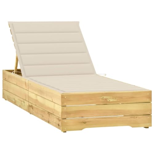 Sonnenliege mit Creme Auflage, Outdoor Lounge Chair with Adjustable Backrest, Weatherproof Pine Wood Sunbed for Garden, Pool & Patio, 2-Person Relaxation Furniture, Includes Cushion (198x68cm) von WHOPBXGAD
