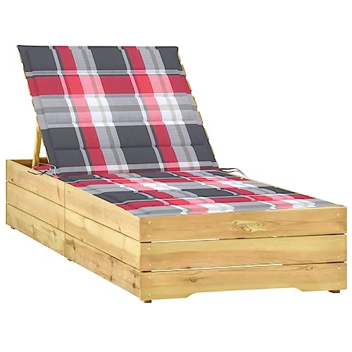 Sonnenliege mit Roter Karomuster-Auflage, Gartenliege aus Imprägniertem Kiefernholz, Verstellbare Rückenlehne, Wetterfeste Holzliege für Balkon, Terrasse, Poolbereich, Bequeme für 2 Personen Sonnenliege mit Roter Karomuster-Auflage, Gartenliege aus Imprägniertem Kiefernholz, Verstellbare Rückenlehne, Wetterfeste Holzliege für Balkon, Terrasse, Poolbereich, Bequeme für 2 Personen von WHOPBXGAD