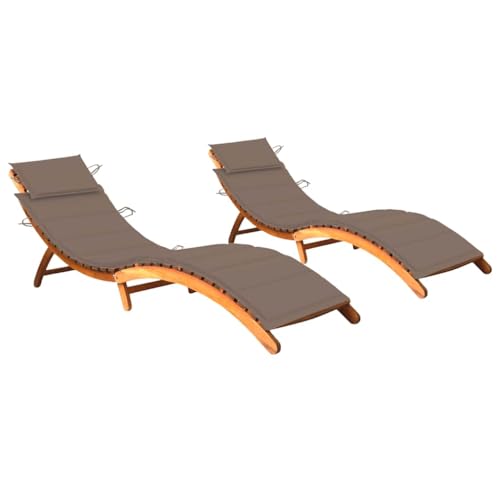 Sonnenliegen 2 STK. mit Auflagen Massivholz Akazie, Outdoor Lounger Set with Cushions, Foldable Sunbed for Garden Patio Poolside, Weatherproof Acacia Wood, Taupe Polyester, Supports 110kg Sonnenliegen 2 STK. mit Auflagen Massivholz Akazie, Outdoor Lounger Set with Cushions, Foldable Sunbed for Garden Patio Poolside, Weatherproof Acacia Wood, Taupe Polyester, Supports 110kg von WHOPBXGAD