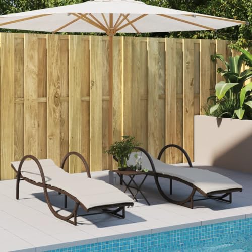 Sonnenliegen 2 Stk. mit Auflagen Braun Poly Rattan, Gartenliegen mit verstellbarer Rückenlehne, wetterfest PE-Rattan & Stahlrahmen, inkl. dick gepolsterte Kissen für Terrasse, 110 kg Tragkraft Sonnenliegen 2 Stk. mit Auflagen Braun Poly Rattan, Gartenliegen mit verstellbarer Rückenlehne, wetterfest PE-Rattan & Stahlrahmen, inkl. dick gepolsterte Kissen für Terrasse, 110 kg Tragkraft von WHOPBXGAD